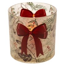 Artikel Windlicht Glas mit roter Schleife und Winterzweigen 15cm