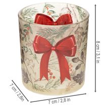 Artikel Windlicht Glas mit roter Schleife und Weihnachtszweigen 8 cm 2er-Set