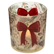 Artikel Windlicht Glas mit roter Schleife und Weihnachtszweigen 8 cm 2er-Set