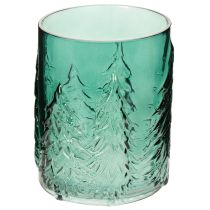 Artikel Windlicht aus Glas mit Tannenrelief 16cm türkisgrün
