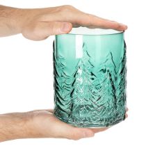 Artikel Windlicht aus Glas mit Tannenrelief 16cm türkisgrün