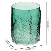 Artikel Windlicht aus Glas mit Tannenrelief 16cm türkisgrün