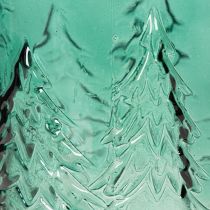 Artikel Windlicht aus Glas mit Tannenrelief 16cm türkisgrün