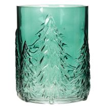 Artikel Windlicht aus Glas mit Tannenrelief 16cm türkisgrün