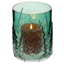 Artikel Windlicht aus Glas mit Tannenrelief 16cm türkisgrün