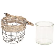 Artikel Teelichthalter aus Glas, Metall und Weide, Ø 10,5 cm, 3 Stück