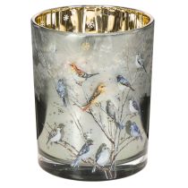 Artikel Kerzenglas aus Glas mit Winter-Vogelmotiv glänzend 12cm für Innenbereich