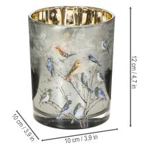 Artikel Kerzenglas aus Glas mit Winter-Vogelmotiv glänzend 12cm für Innenbereich