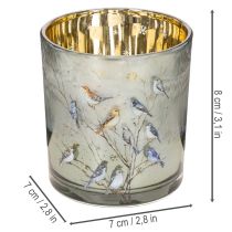 Artikel Windlicht Glas 8 cm mit Vogel- und Schneeflocken-Motiv, 2er-Set