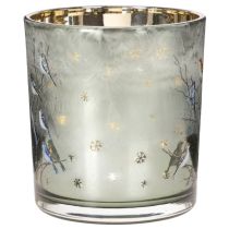 Artikel Windlicht Glas 8 cm mit Vogel- und Schneeflocken-Motiv, 2er-Set