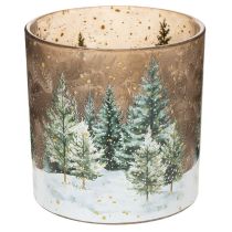 Artikel Windlicht aus Glas mit Tannenwald-Motiv 15cm für den Innenbereich