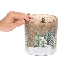 Artikel Windlicht aus Glas mit Tannenwald-Motiv 15cm für den Innenbereich