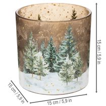 Artikel Windlicht aus Glas mit Tannenwald-Motiv 15cm für den Innenbereich