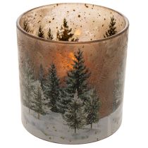 Artikel Windlicht aus Glas mit Tannenwald-Motiv 15cm für den Innenbereich