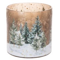 Artikel Windlicht Glas 20cm mit Winterwald-Motiv für weihnachtliche Innendekoration