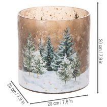 Artikel Windlicht Glas 20cm mit Winterwald-Motiv für weihnachtliche Innendekoration