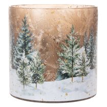 Artikel Windlicht Glas 20cm mit Winterwald-Motiv für weihnachtliche Innendekoration