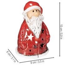 Artikel Nikolaus Teelichthalter aus Keramik 15 cm rot mit Sternen für Tischdekoration