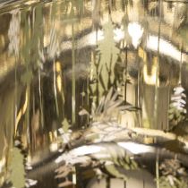 Artikel Windlicht Glas 15cm Grün Gold mit Tannenzapfen- und Schneeflockenmotiv