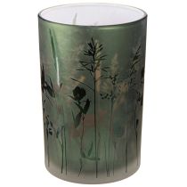 Artikel Windlicht aus Glas Weiß mit grünem Wiesen-Motiv H18cm