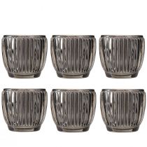 Artikel Windlicht aus Glas in Grau Herbst Winter Ø7cm H7cm 6 St