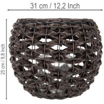 Artikel Windlicht geflochten Schwarz-Braun aus Kunststoff mit Glas Ø31 cm H25 cm