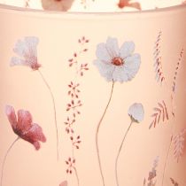Artikel Deko Windlicht Glas Blumenmotiv Rosa-Weiß 12,5 cm 2er Set