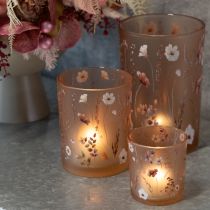 Artikel Deko Windlicht Glas Blumenmotiv Rosa-Weiß 12,5 cm 2er Set
