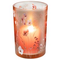 Artikel Teelichthalter aus Glas mit Blütenmotiv 18 cm hoch in Rosa