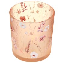 Artikel Windlicht aus Glas mit Blumenmuster in Rosa, 8 cm, 4 Stück