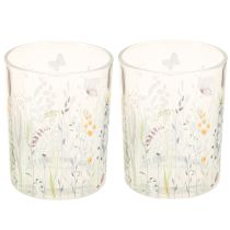 Artikel Deko Windlicht Glas Schmetterlingswiese 18 cm Weiß Beige 2er Set