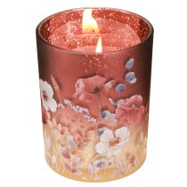 Artikel Deko Windlicht aus Glas mit Blumenmotiv, 12,5 cm, Rot-Bunt, 2er Set