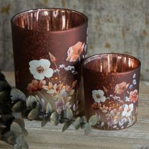 Artikel Deko Windlicht aus Glas mit Blumenmotiv, 12,5 cm, Rot-Bunt, 2er Set
