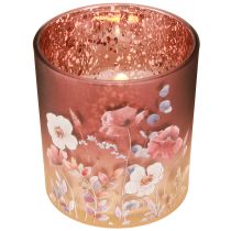Artikel Windlicht aus Glas mit floralem Design, rot-bunt, 8 cm, 4er-Set