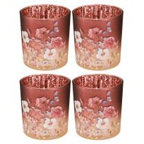 Artikel Windlicht aus Glas mit floralem Design, rot-bunt, 8 cm, 4er-Set