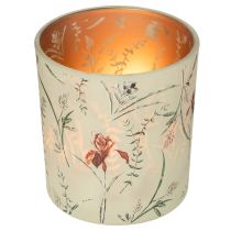 Artikel Deko Windlicht aus Glas mit floralem Motiv, 8cm hoch, Set aus 4 Stück
