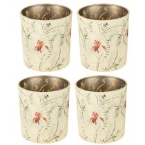 Artikel Deko Windlicht aus Glas mit floralem Motiv, 8cm hoch, Set aus 4 Stück