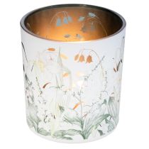 Artikel Windlicht Glas Blättermotiv Ø7,5cm H8cm Beige Weiß 4er Set
