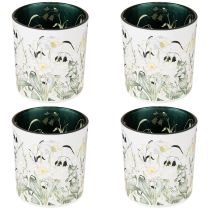 Artikel Windlicht Glas Blättermotiv Ø7,5cm H8cm Beige Weiß 4er Set
