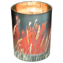 Artikel Deko-Windlicht aus Glas mit Gräsermotiv, Gold und Blau, 12,5 cm, 2er-Set