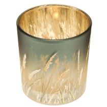 Artikel Deko-Windlicht Glas, Gräserdesign, Blau, 8 cm, 4 Stück