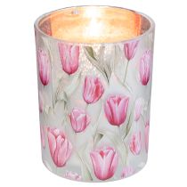 Artikel Windlicht aus Glas mit Tulpenmotiv 12,5 cm rosa-weiß 2 Stück