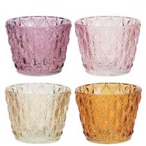 Windlicht Glas Teelichthalter Rautenmuster Ø7,5cm H6cm 4St