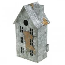 Artikel Windlicht-Haus aus Metall, Shabby Chic, 20 cm, Weiß gewaschen und Rostoptik