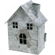 Artikel Windlicht Haus aus Metall 14,5cm, Weiß gewaschen, Antik-Look, Weihnachtsdeko