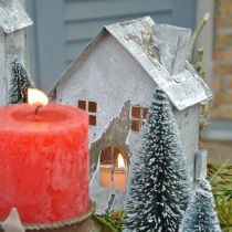 Artikel Windlicht Haus Metall, Shabby Chic, Weihnachtsdeko, Weiß gewaschen, Antik-Look H14,5cm
