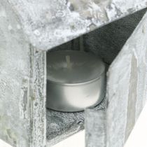 Artikel Windlicht Haus aus Metall 11cm Weiß gewaschen mit Rosteffekt für Innen