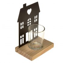 Artikel Windlicht Haus Metall Schwarz mit Holzsockel 15 cm 2er-Set