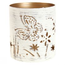 Artikel Windlicht Metall Weiß Gold Schmetterling Ø9cm H10cm 4 St