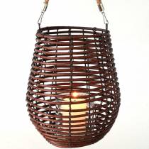 Artikel Deko-Windlicht aus Holz mit Glaseinsatz und Jutehenkel Ø23cm H27cm Braun